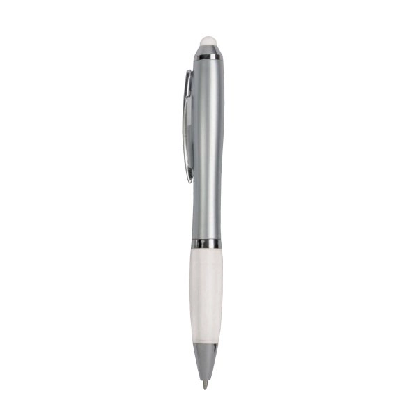 Immagine Penna twist in plastica con fusto argentato, impugnatura gommata colorata in tinta