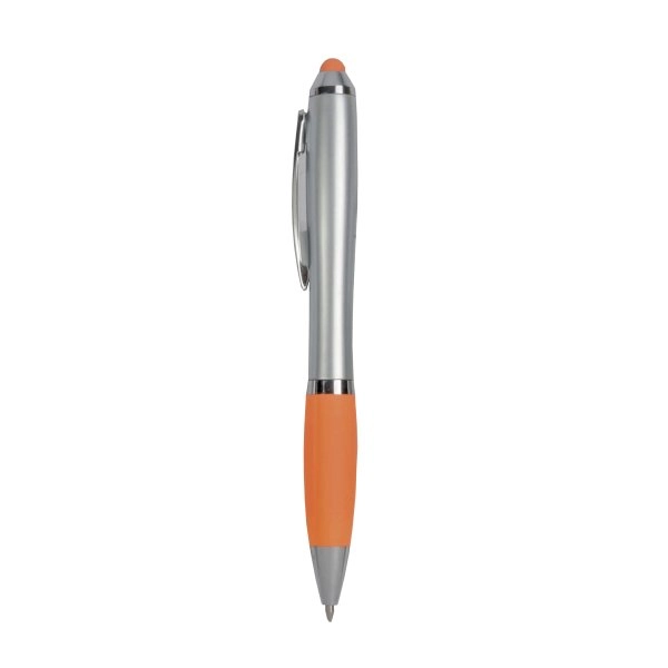 Immagine Penna twist in plastica con fusto argentato, impugnatura gommata colorata in tinta