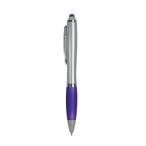 Immagine Penna twist in plastica con fusto argentato, impugnatura gommata colorata in tinta