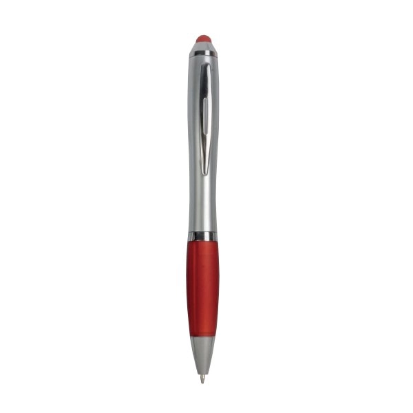 Immagine Penna twist in plastica con fusto argentato, impugnatura gommata colorata in tinta