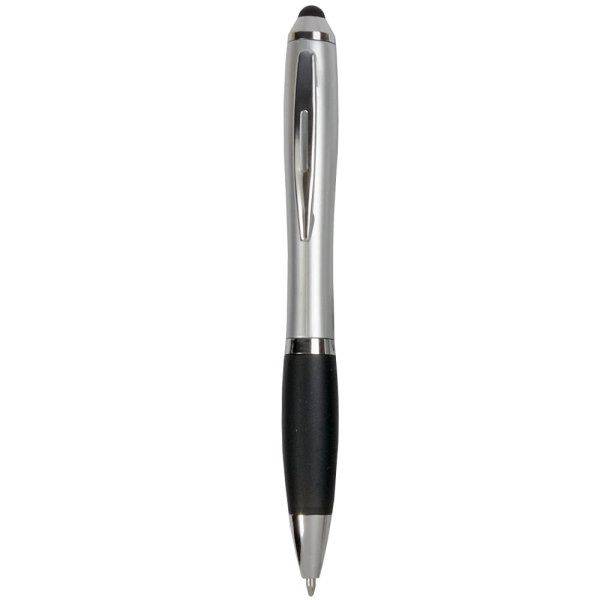 Immagine Penna twist in plastica con fusto argentato, impugnatura gommata colorata in tinta