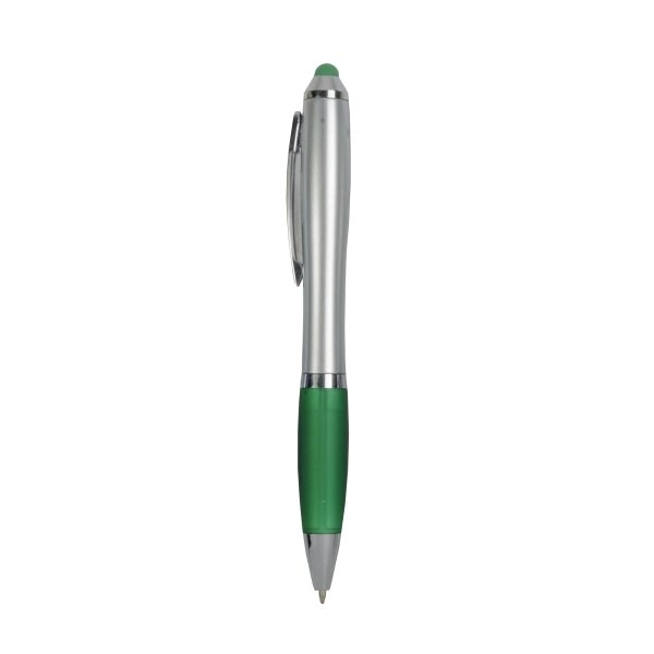 Immagine Penna twist in plastica con fusto argentato, impugnatura gommata colorata in tinta