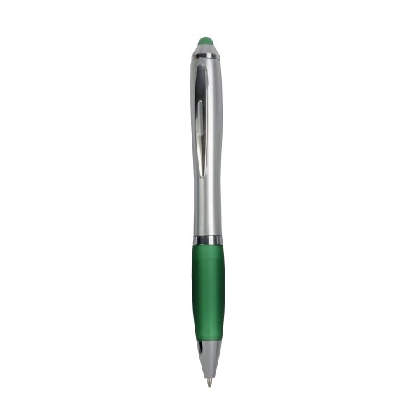 Immagine Penna twist in plastica con fusto argentato, impugnatura gommata colorata in tinta