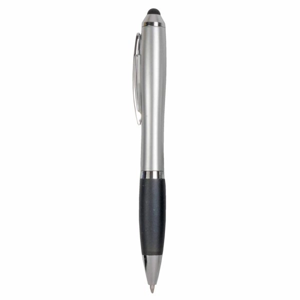 Immagine Penna twist in plastica con fusto argentato, impugnatura gommata colorata in tinta