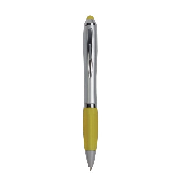 Immagine Penna twist in plastica con fusto argentato, impugnatura gommata colorata in tinta