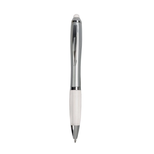 Immagine Penna twist in plastica con fusto argentato, impugnatura gommata colorata in tinta