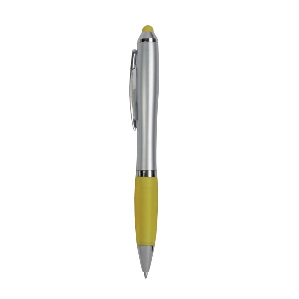Immagine Penna twist in plastica con fusto argentato, impugnatura gommata colorata in tinta