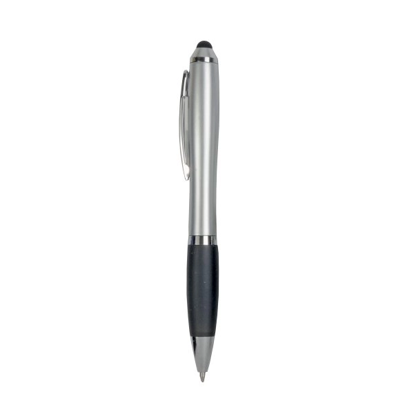 Immagine Penna twist in plastica con fusto argentato, impugnatura gommata colorata in tinta
