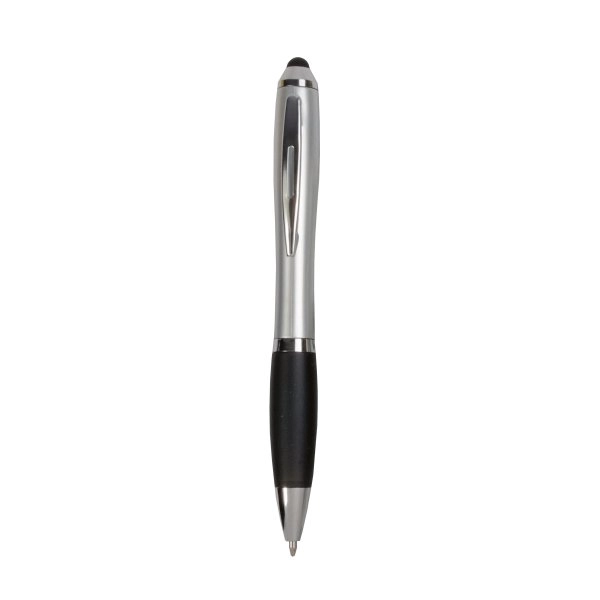 Immagine Penna twist in plastica con fusto argentato, impugnatura gommata colorata in tinta