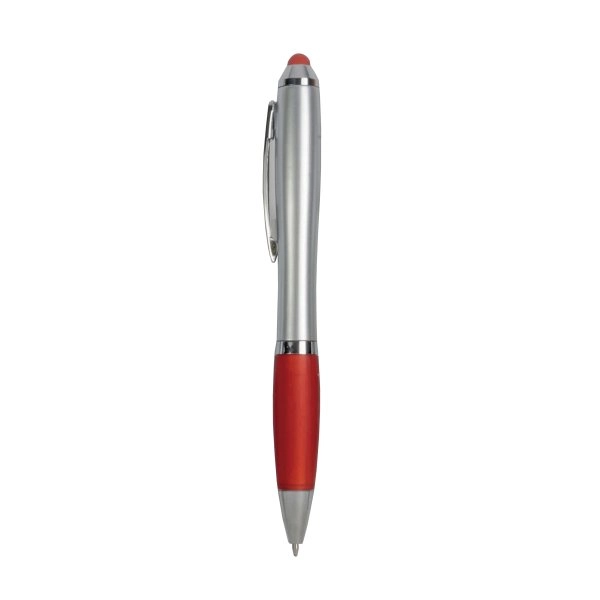 Immagine Penna twist in plastica con fusto argentato, impugnatura gommata colorata in tinta