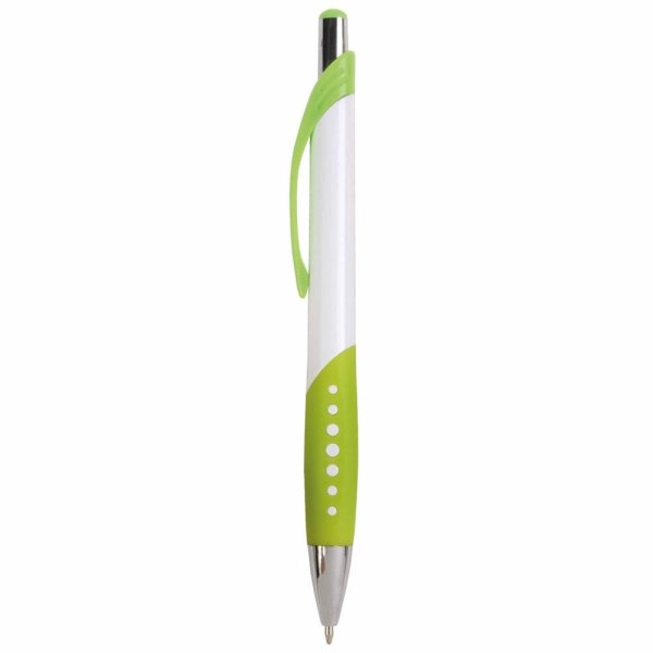 Immagine Penna a scatto in plastica con fusto bianco, impugatura gommata e colorata
