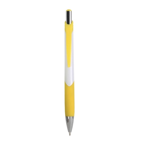 Immagine Penna a scatto in plastica con fusto bianco, impugatura gommata e colorata