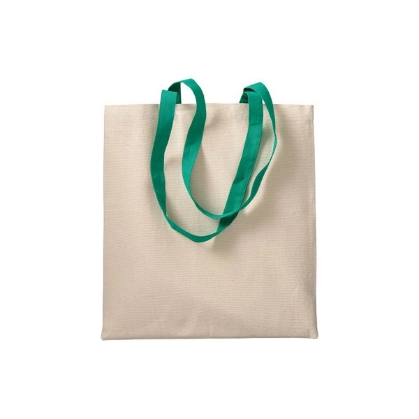 Immagine Shopper in cotone naturale 220 g/m2, manici lunghi colorati
