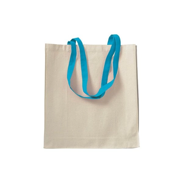 Immagine Shopper con soffietto in cotone naturale 220 g/m2, manici lunghi colorati