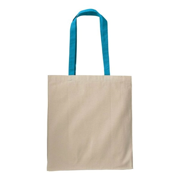 Immagine Shopper con soffietto in cotone naturale 220 g/m2, manici lunghi colorati