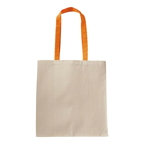Immagine Shopper con soffietto in cotone naturale 220 g/m2, manici lunghi colorati