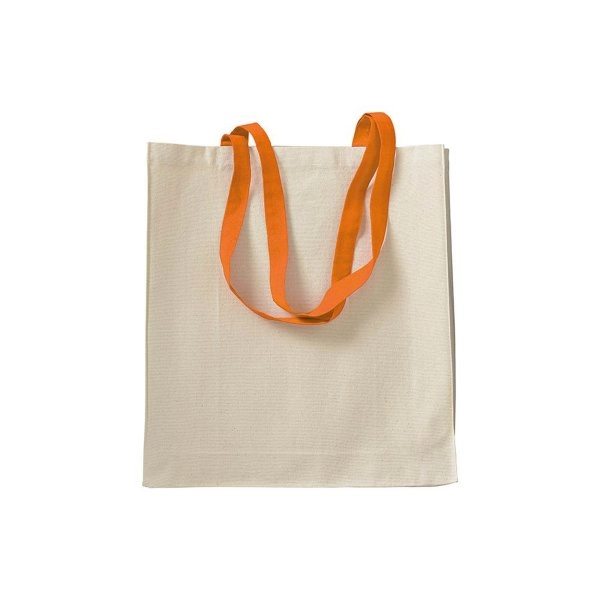 Immagine Shopper con soffietto in cotone naturale 220 g/m2, manici lunghi colorati
