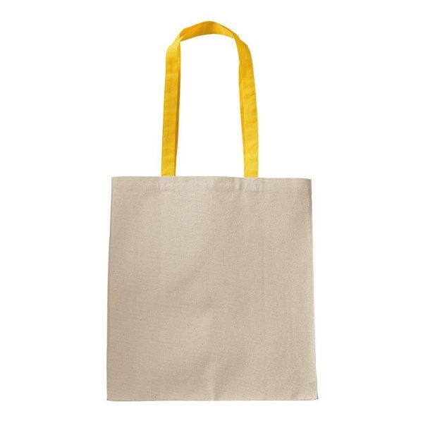 Immagine Shopper con soffietto in cotone naturale 220 g/m2, manici lunghi colorati