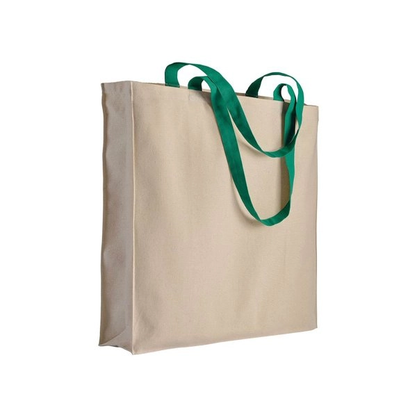 Immagine Shopper con soffietto in cotone naturale 220 g/m2, manici lunghi colorati