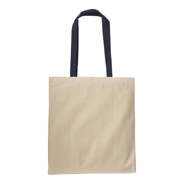 Immagine Shopper con soffietto in cotone naturale 220 g/m2, manici lunghi colorati