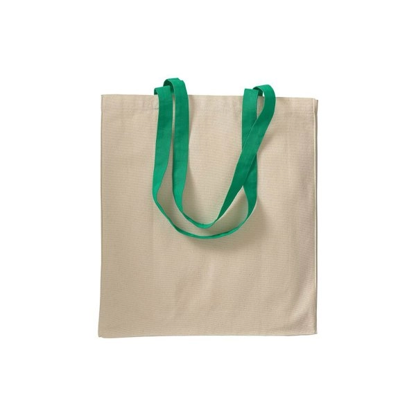 Immagine Shopper con soffietto in cotone naturale 220 g/m2, manici lunghi colorati