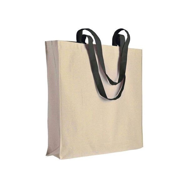 Immagine Shopper con soffietto in cotone naturale 220 g/m2, manici lunghi colorati