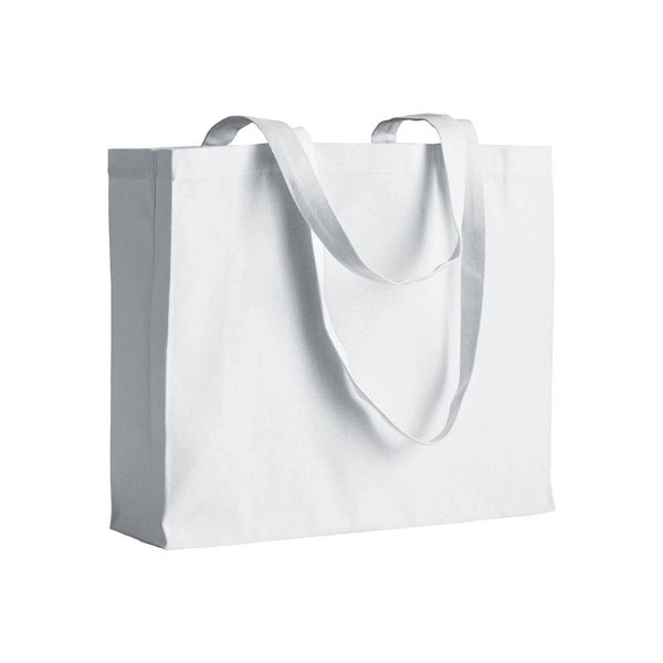 Shopper con soffietto in cotone 200 g/m2, manici lunghi