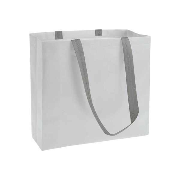 Shopper in TNT laminato, manici lunghi e soffietto
