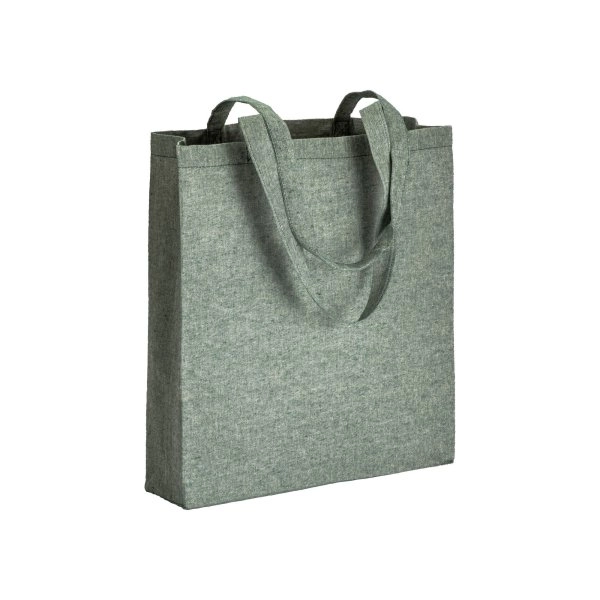 Immagine Shopper con soffietto in cotone riciclato 150 g/m2 effetto melange, manici lunghi