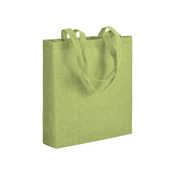 Shopper con soffietto in cotone riciclato 150 g/m2 effetto melange, manici lunghi