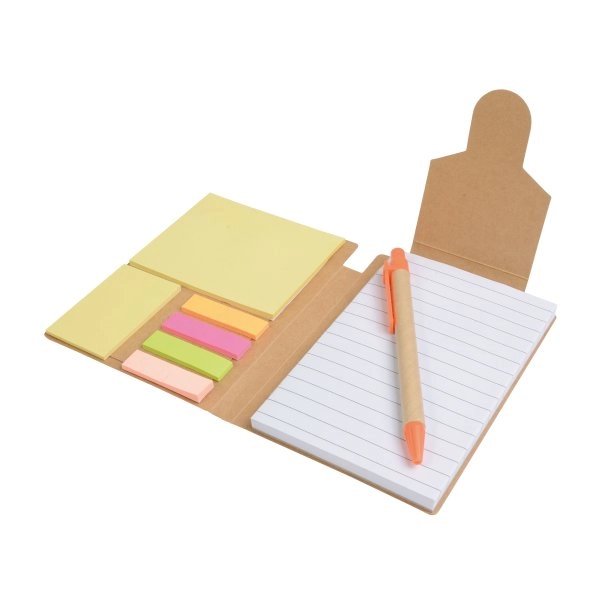 Immagine Block notes in carta riciclata, con penna in cartone e foglietti adesivi