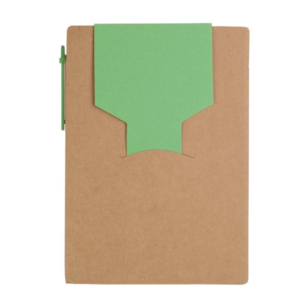 Immagine Block notes in carta riciclata, con penna in cartone e foglietti adesivi