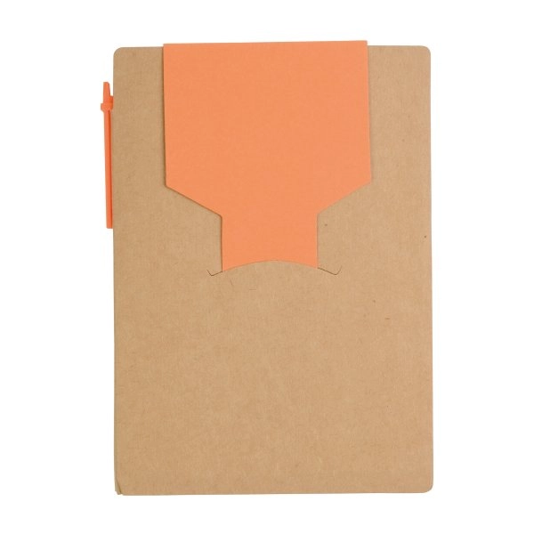Block notes in carta riciclata, con penna in cartone e foglietti adesivi