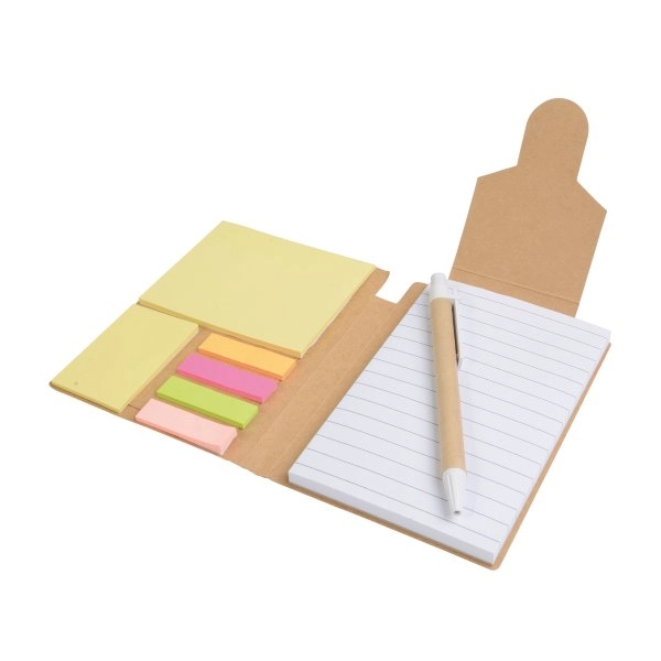 Immagine Block notes in carta riciclata, con penna in cartone e foglietti adesivi