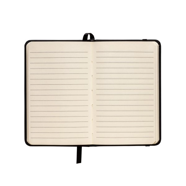 Immagine Quaderno in PU con elastico colorato, fogli a righe (80 pag.), segnalibro in raso