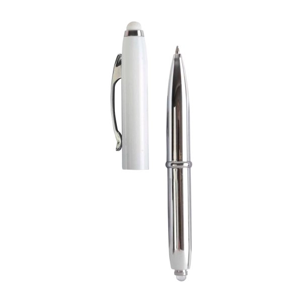 Immagine Mini penna in plastica color argento, con cappuccio e clip in metallo, con luce