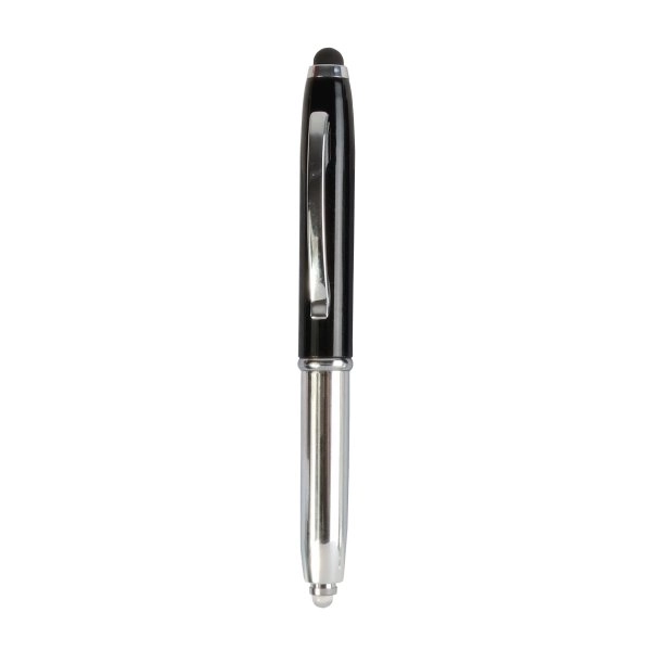 Immagine Mini penna in plastica color argento, con cappuccio e clip in metallo, con luce