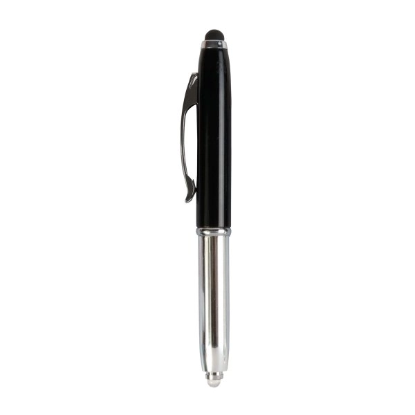 Immagine Mini penna in plastica color argento, con cappuccio e clip in metallo, con luce