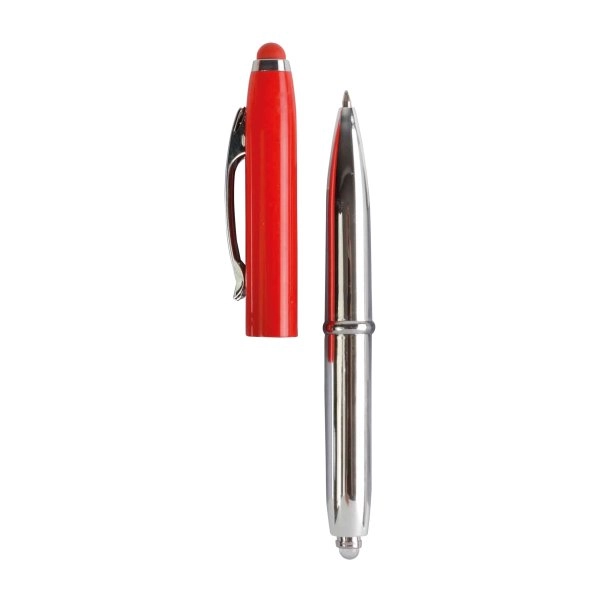 Immagine Mini penna in plastica color argento, con cappuccio e clip in metallo, con luce
