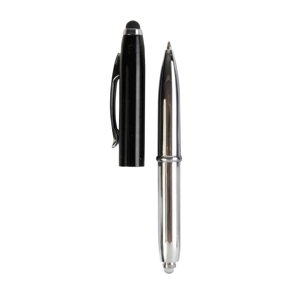 Immagine Mini penna in plastica color argento, con cappuccio e clip in metallo, con luce