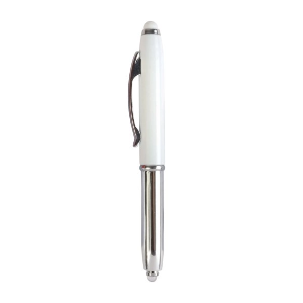 Immagine Mini penna in plastica color argento, con cappuccio e clip in metallo, con luce