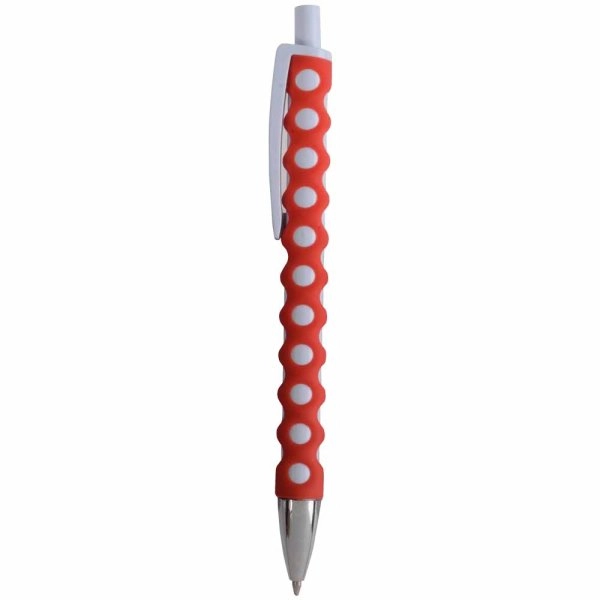 Immagine Penna a scatto in plastica con fusto, clip e pulsante bianchi, rivestimento gommato