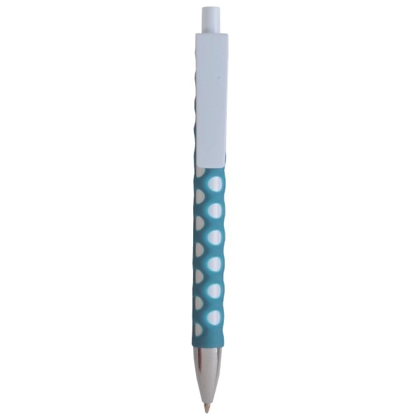 Immagine Penna a scatto in plastica con fusto, clip e pulsante bianchi, rivestimento gommato
