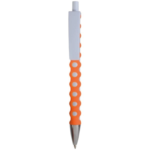 Immagine Penna a scatto in plastica con fusto, clip e pulsante bianchi, rivestimento gommato