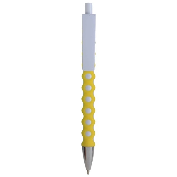 Immagine Penna a scatto in plastica con fusto, clip e pulsante bianchi, rivestimento gommato