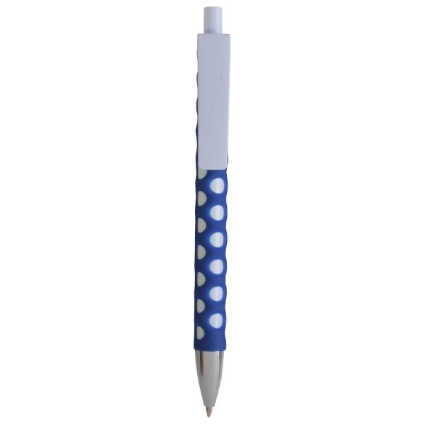 Immagine Penna a scatto in plastica con fusto, clip e pulsante bianchi, rivestimento gommato