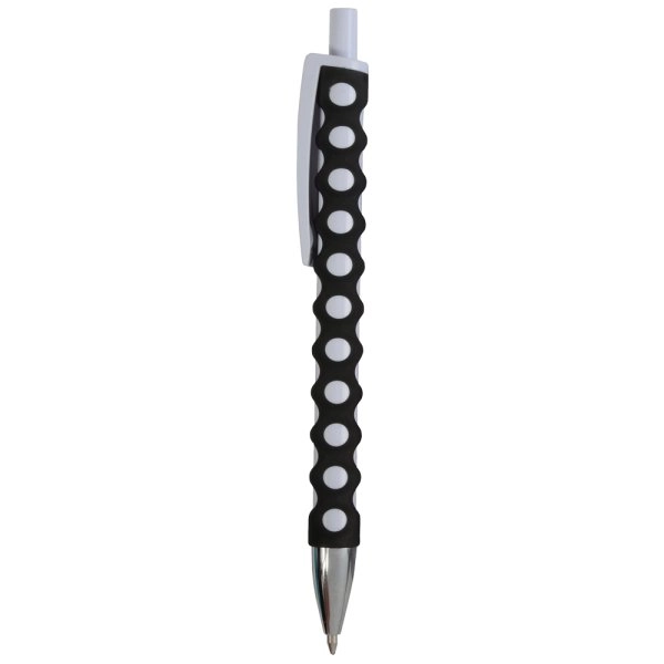 Immagine Penna a scatto in plastica con fusto, clip e pulsante bianchi, rivestimento gommato