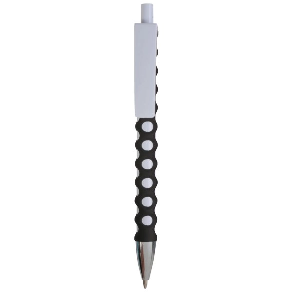 Immagine Penna a scatto in plastica con fusto, clip e pulsante bianchi, rivestimento gommato