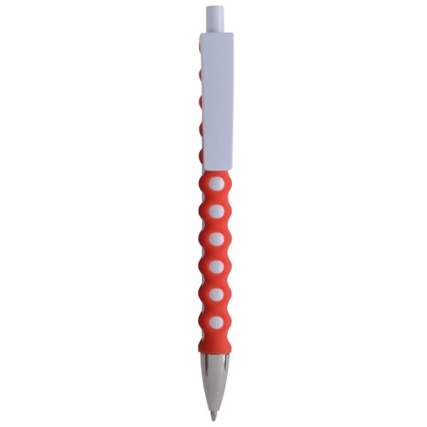 Immagine Penna a scatto in plastica con fusto, clip e pulsante bianchi, rivestimento gommato
