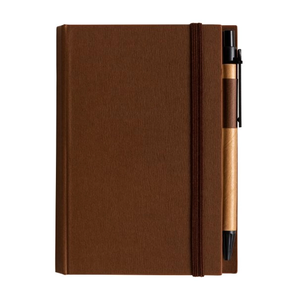 Block Notes in cartoncino con elastico colorato, penna, fogli a righe (70 pag.) e fogliett